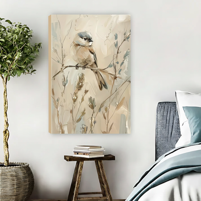Chickadee on Branch Botanical Framed Canvas Wall Art|Liberty Signs#L1853