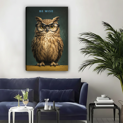 Be Wise Owl with Glasses Framed Canvas Wall Art|Liberty Signs#L1845