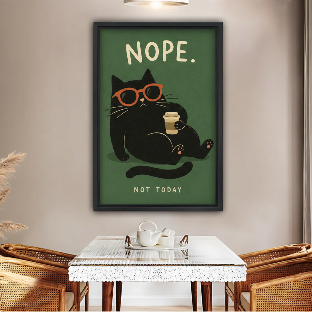 Nope Not Today Lazy Black Cat Framed Canvas Wall Art|Liberty Signs#L1846