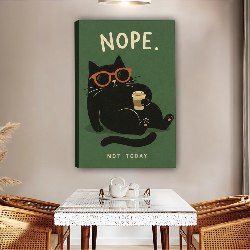 Nope Not Today Lazy Black Cat Framed Canvas Wall Art|Liberty Signs#L1846