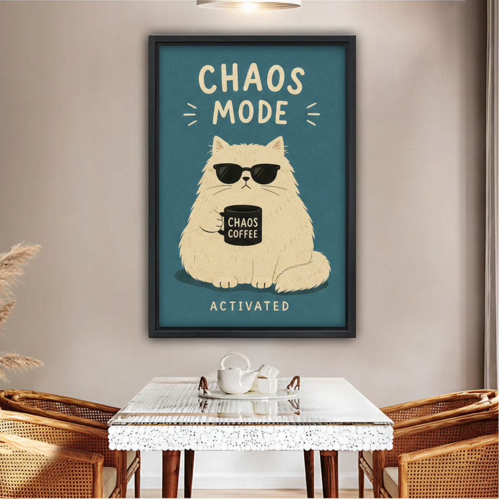 Chaos Mode Funny Fluffy Cat Framed Canvas Wall Art|Liberty Signs#L1848