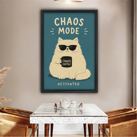 Chaos Mode Funny Fluffy Cat Framed Canvas Wall Art|Liberty Signs#L1848