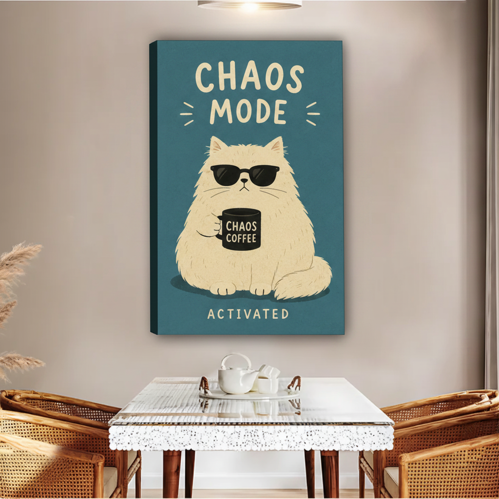 Chaos Mode Funny Fluffy Cat Framed Canvas Wall Art|Liberty Signs#L1848