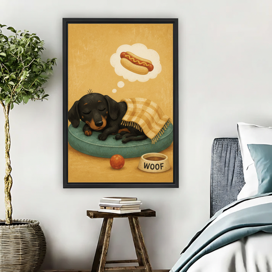 Dreaming Dachshund Funny Dog Framed Canvas Wall Art|Liberty Signs#L1849