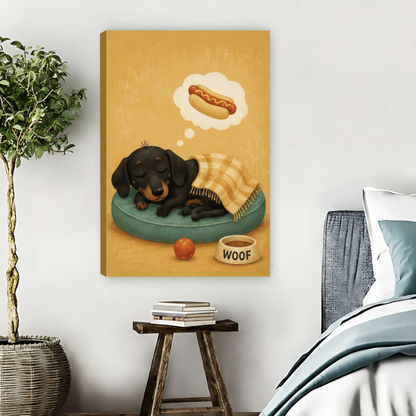 Dreaming Dachshund Funny Dog Framed Canvas Wall Art|Liberty Signs#L1849
