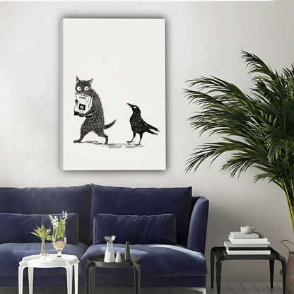 Funny Cat Monster with Takeout Framed Canvas Wall Art|Liberty Signs#L1851