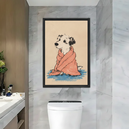 Puppy in Pink Towel Bathroom Framed Canvas Wall Art|Liberty Signs#L1864