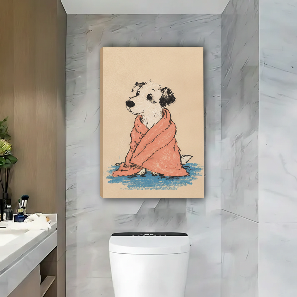 Puppy in Pink Towel Bathroom Framed Canvas Wall Art|Liberty Signs#L1864