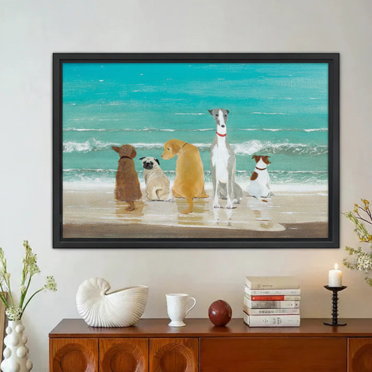Dogs on Beach Ocean View Framed Canvas Wall Art|Liberty Signs#L1869