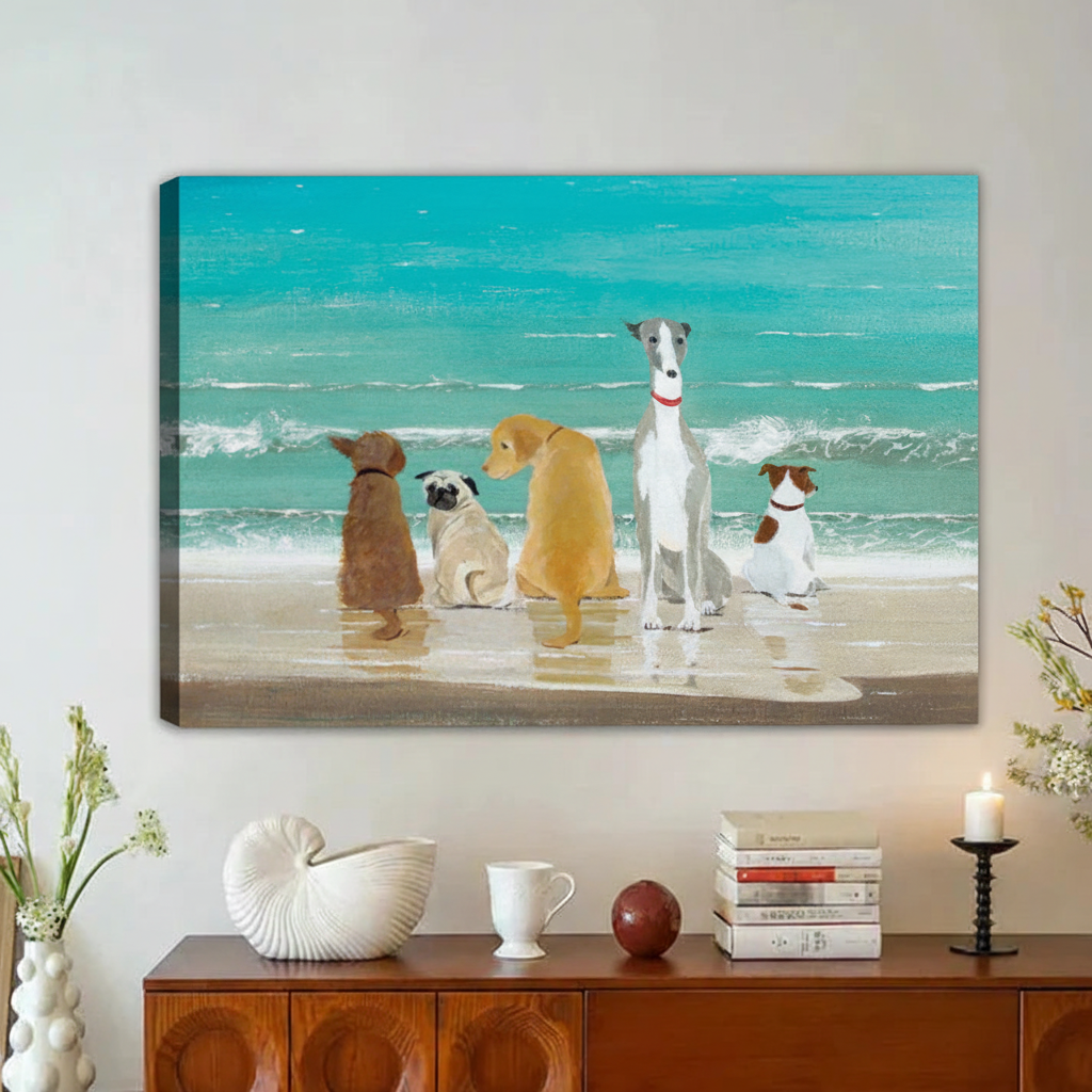 Dogs on Beach Ocean View Framed Canvas Wall Art|Liberty Signs#L1869