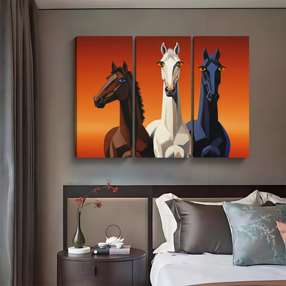 Three Horses Geometric Art Print - Modern Sunset Wall Decor|Liberty Signs #L411