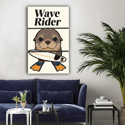 Wave Rider Seal Canvas Print - Surfing Animal Wall Art|Liberty Signs #L353