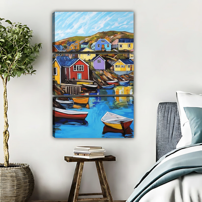 Colorful Harbor Village Wall Art - Coastal Canvas Print|Liberty Signs #L539