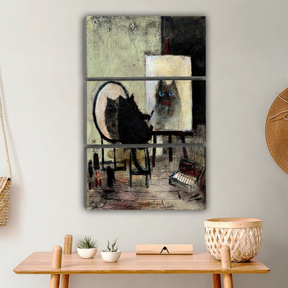 Artist Cat Wall Art - Whimsical Cat Painting Self Portrait Canva|Liberty Signs #L635