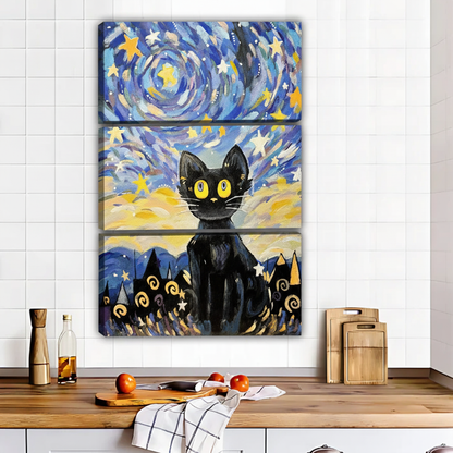 Van Gogh Inspired Starry Night Black Cat Wall Art | Whimsical Cat Painting|Liberty Signs #L550