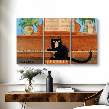 Black Cat Playing Piano Wall Art - Musical Cat Canvas Print|Liberty Signs #L644