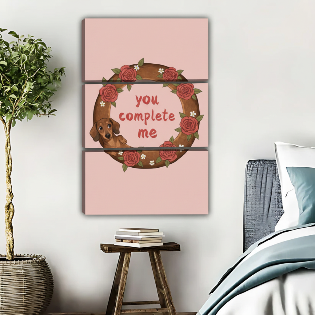 You Complete Me Dachshund Art - Rose Wreath Dog Print|Liberty Signs #L461