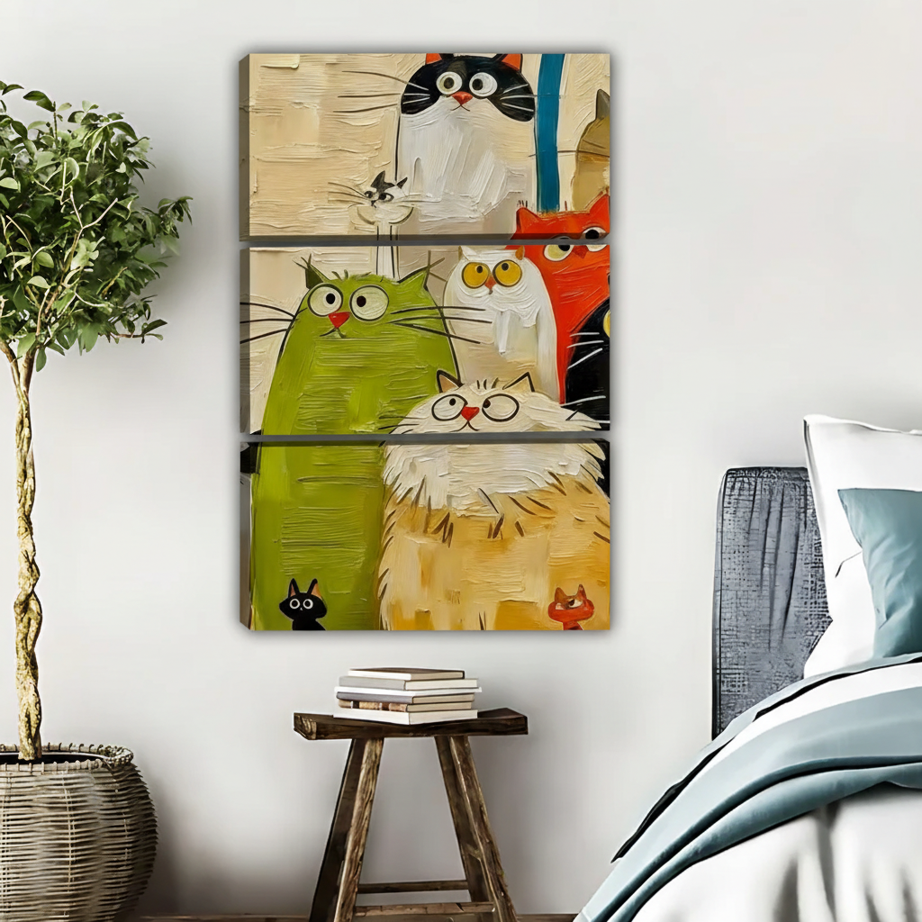 Colorful Cat Family Art Print - Whimsical Feline Wall Decor|Liberty Signs #L619