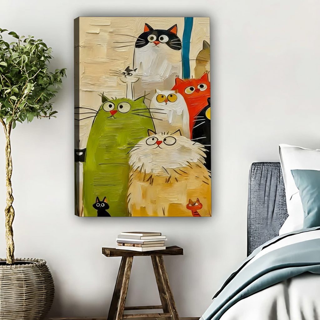 Colorful Cat Family Art Print - Whimsical Feline Wall Decor|Liberty Signs #L619