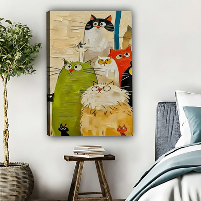 Colorful Cat Family Art Print - Whimsical Feline Wall Decor|Liberty Signs #L619