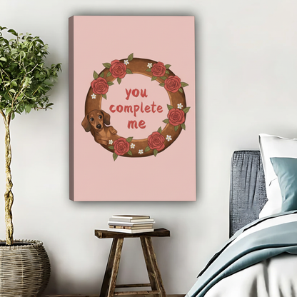 You Complete Me Dachshund Art - Rose Wreath Dog Print|Liberty Signs #L461
