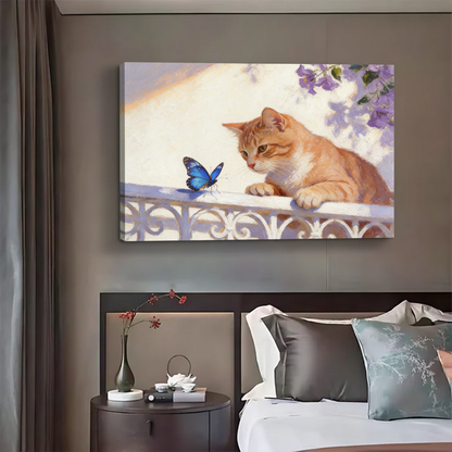 Cat and Butterfly Art Print - Whimsical Garden Wall Decor|Liberty Signs #L490
