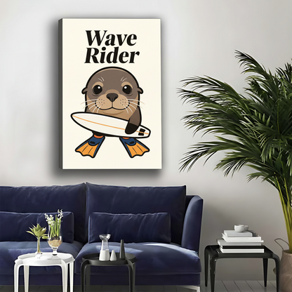 Wave Rider Seal Canvas Print - Surfing Animal Wall Art|Liberty Signs #L353