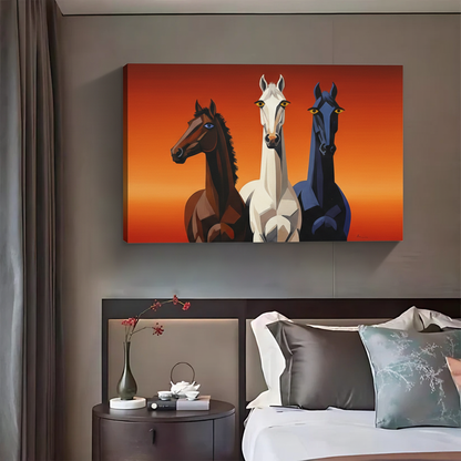 Three Horses Geometric Art Print - Modern Sunset Wall Decor|Liberty Signs #L411