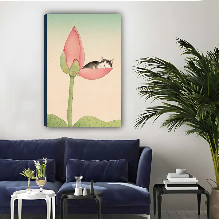 Sleeping Cat on Lotus Flower — Dreamy Botanical Wall Art| Liberty Signs#L947