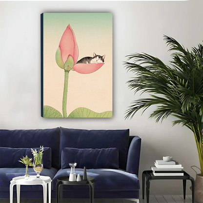 Sleeping Cat on Lotus Flower — Dreamy Botanical Wall Art| Liberty Signs#L947