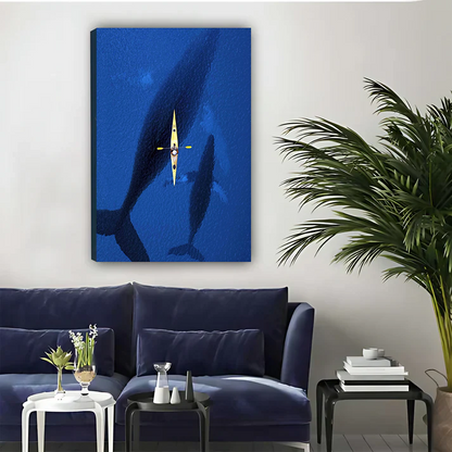 Kayaker Among Blue Whales — Epic Ocean Wall Art Print| Liberty Signs#L959