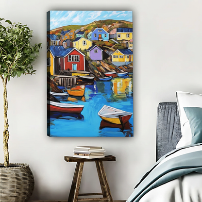 Colorful Harbor Village Wall Art - Coastal Canvas Print|Liberty Signs #L539