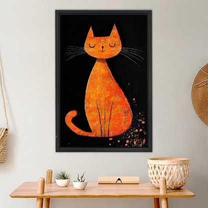 Minimalist Orange Cat Black Background Canvas Art| Liberty Signs#L991