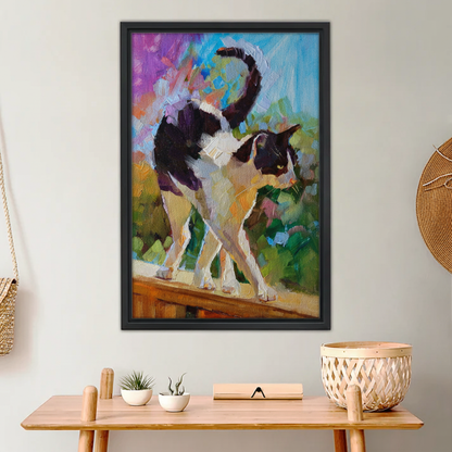 Tuxedo Cat on the Fence Oil Painting Canvas Art| Liberty Signs#L986