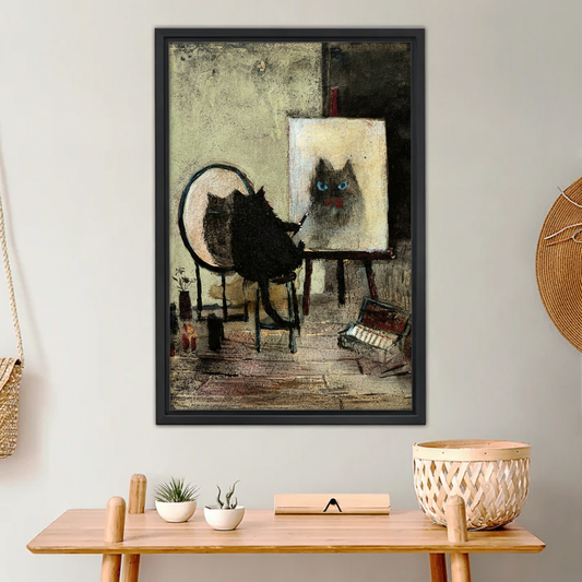 Artist Cat Wall Art - Whimsical Cat Painting Self Portrait Canva|Liberty Signs #L635