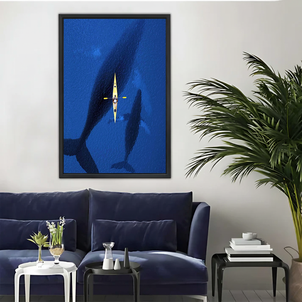 Kayaker Among Blue Whales — Epic Ocean Wall Art Print| Liberty Signs#L959