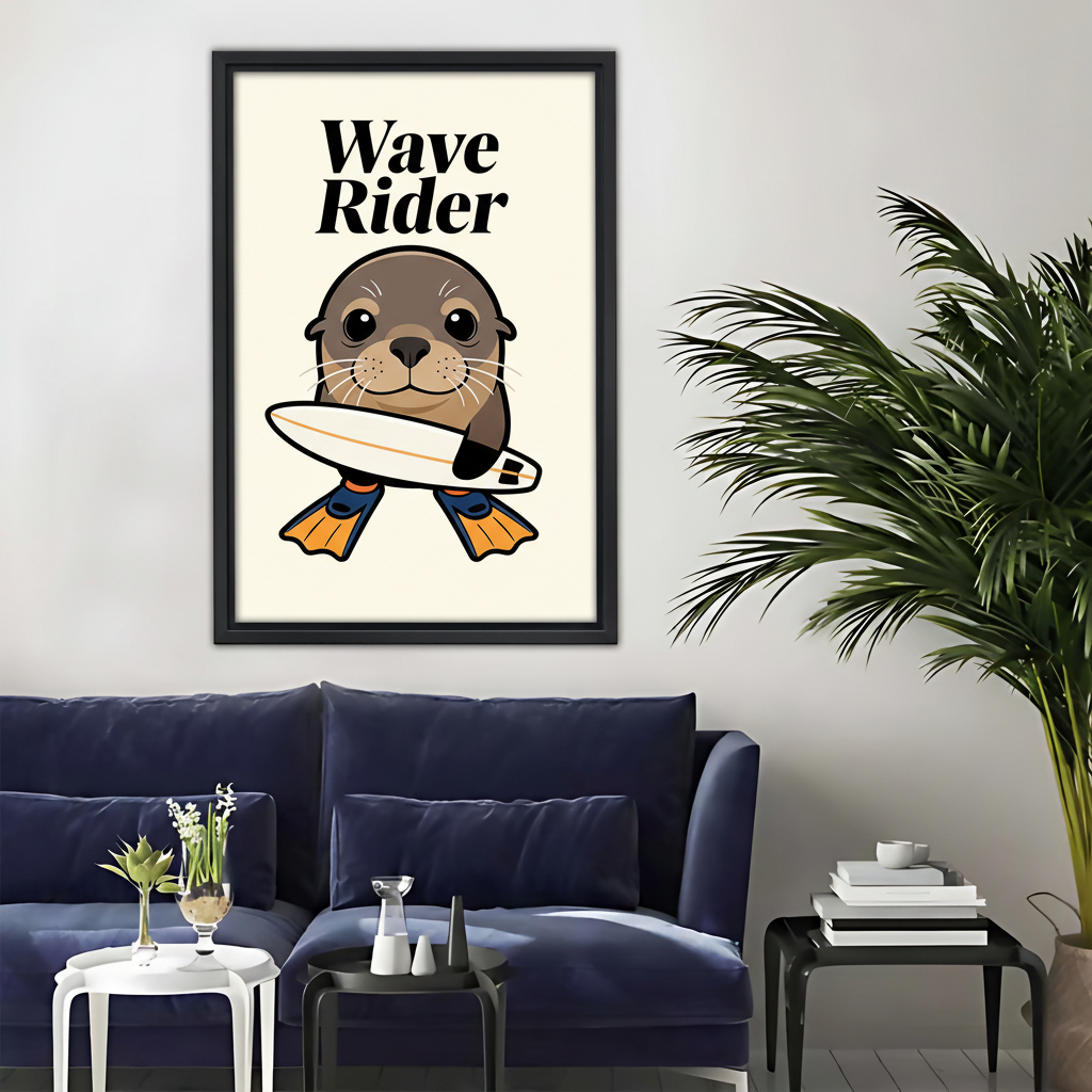 Wave Rider Seal Canvas Print - Surfing Animal Wall Art|Liberty Signs #L353