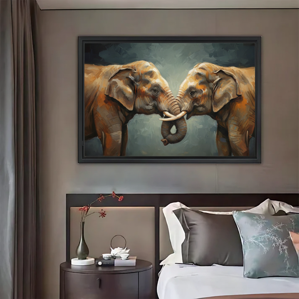 Elephant Love Art Print - Two Elephants Touching Trunks Wall Decor|Liberty Signs #L435