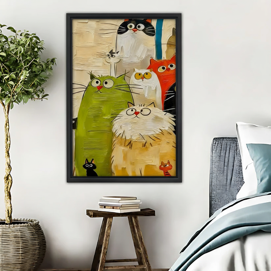 Colorful Cat Family Art Print - Whimsical Feline Wall Decor|Liberty Signs #L619