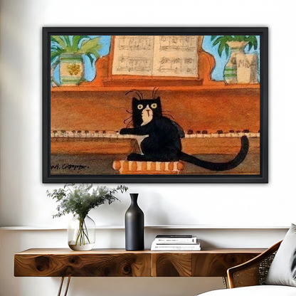 Black Cat Playing Piano Wall Art - Musical Cat Canvas Print|Liberty Signs #L644