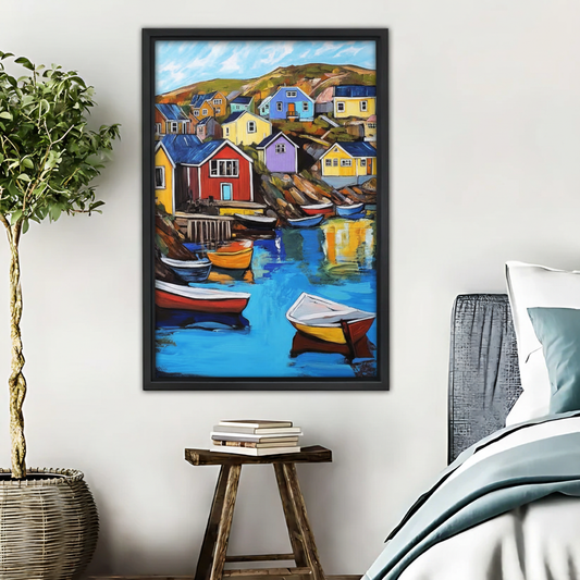 Colorful Harbor Village Wall Art - Coastal Canvas Print|Liberty Signs #L539