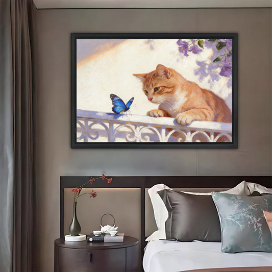 Cat and Butterfly Art Print - Whimsical Garden Wall Decor|Liberty Signs #L490