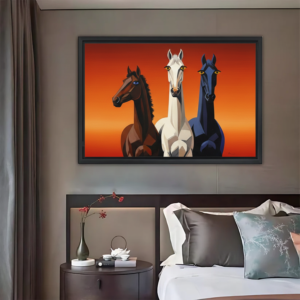 Three Horses Geometric Art Print - Modern Sunset Wall Decor|Liberty Signs #L411