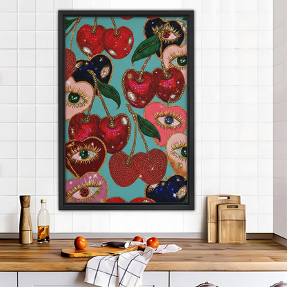 Whimsical Cherry & Evil Eye Print - Bold Maximalist Kitchen Wall Art|Liberty Signs #L551