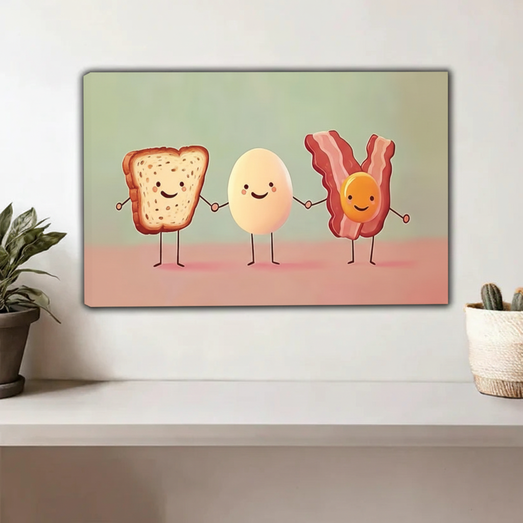 Cute Breakfast Friends Funny Food Wall Art Print l2001