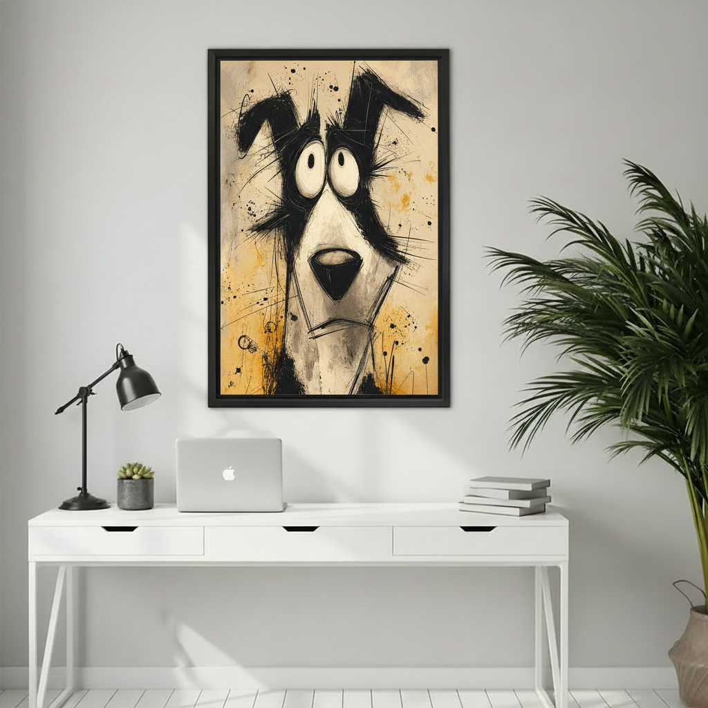 Abstract Black and White Dog Canvas Wall Art | Framed & Unframed l4436