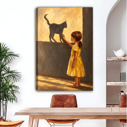 Girl and Cat Shadow Canvas Wall Art L6182