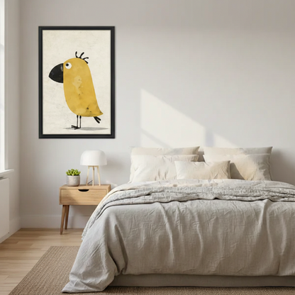Funny Yellow Bird Wall Art – Minimalist Framed Canvas Print|Liberty Signs#L1749