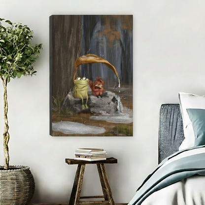 Rainy Day Frog Squirrel Friendship Whimsical Wall Art l2032