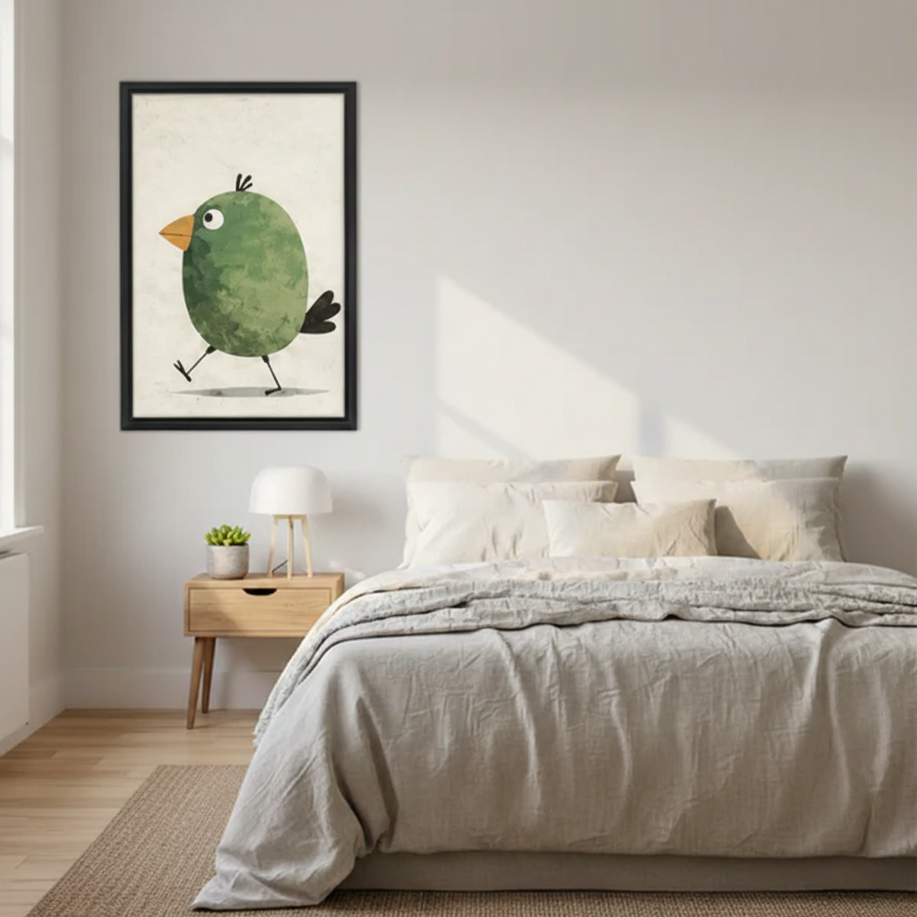 Cute Walking Green Bird Wall Art-Minimalist Framed Canvas|Liberty Signs#L1873